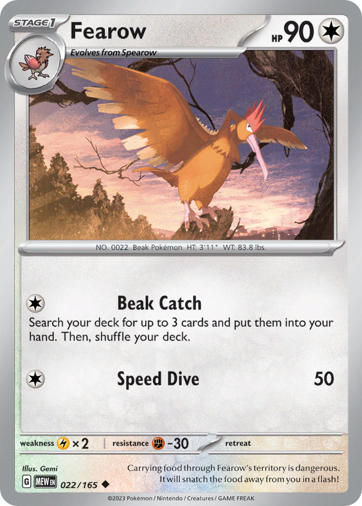 (022/165) Pokemon TCG 151 Single: Fearow  Reverse Holo Uncommon