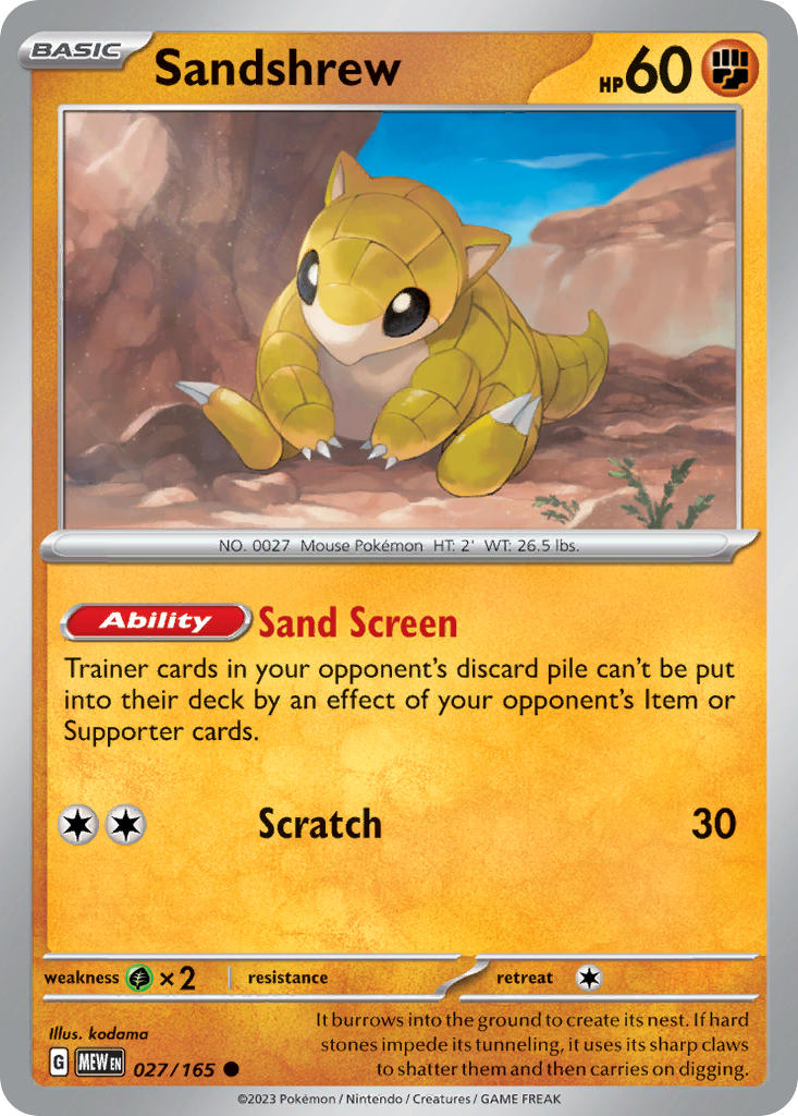 (027/165) Pokemon TCG 151 Single: Sandshrew   Common
