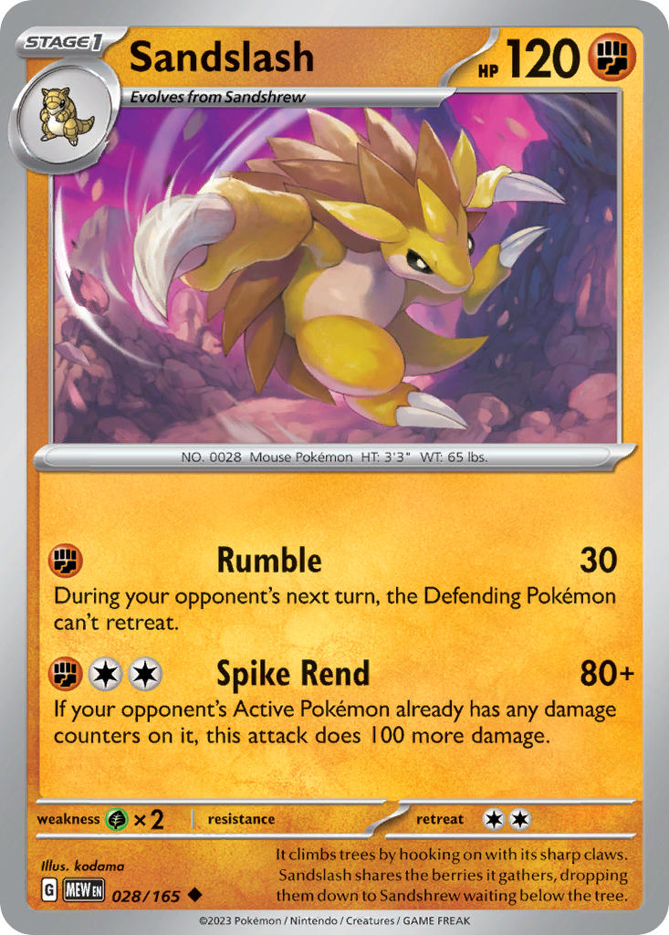 (028/165) Pokemon TCG 151 Single: Sandslash  Reverse Holo Uncommon