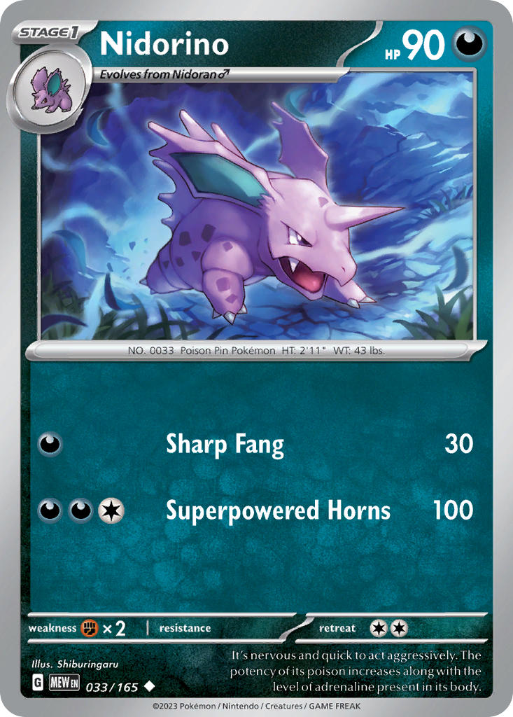 (033/165) Pokemon TCG 151 Single: Nidorino  Reverse Holo Uncommon