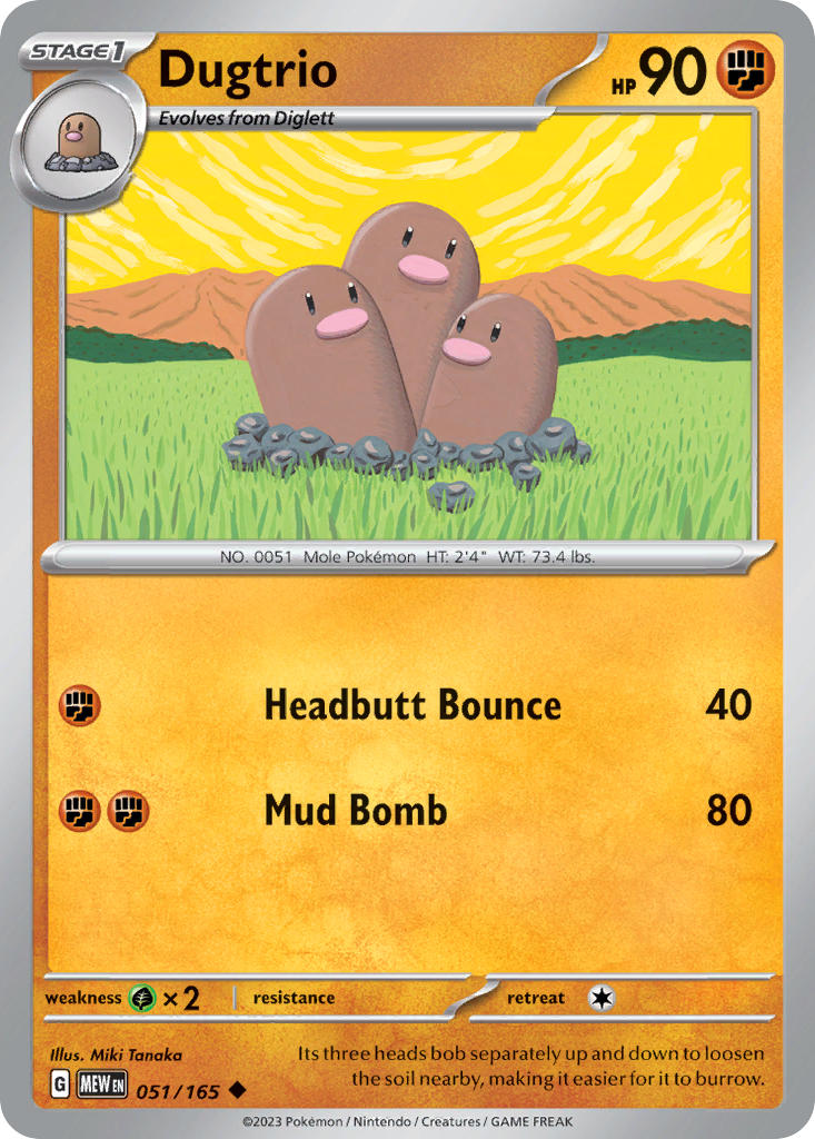 (051/165) Pokemon TCG 151 Single: Dugtrio  Reverse Holo Uncommon
