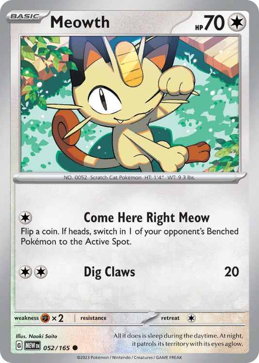(052/165) Pokemon TCG 151 Single: Meowth  Reverse Holo Common