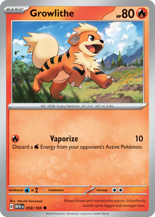 (058/165) Pokemon TCG 151 Single: Growlithe  Reverse Holo Common