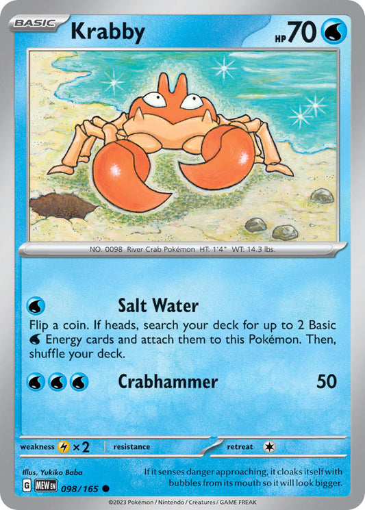 (098/165) Pokemon TCG 151 Single: Krabby  Reverse Holo Common