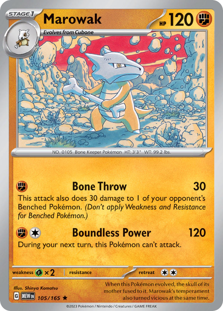 (105/165) Pokemon TCG 151 Single: Marowak  Reverse Holo Rare