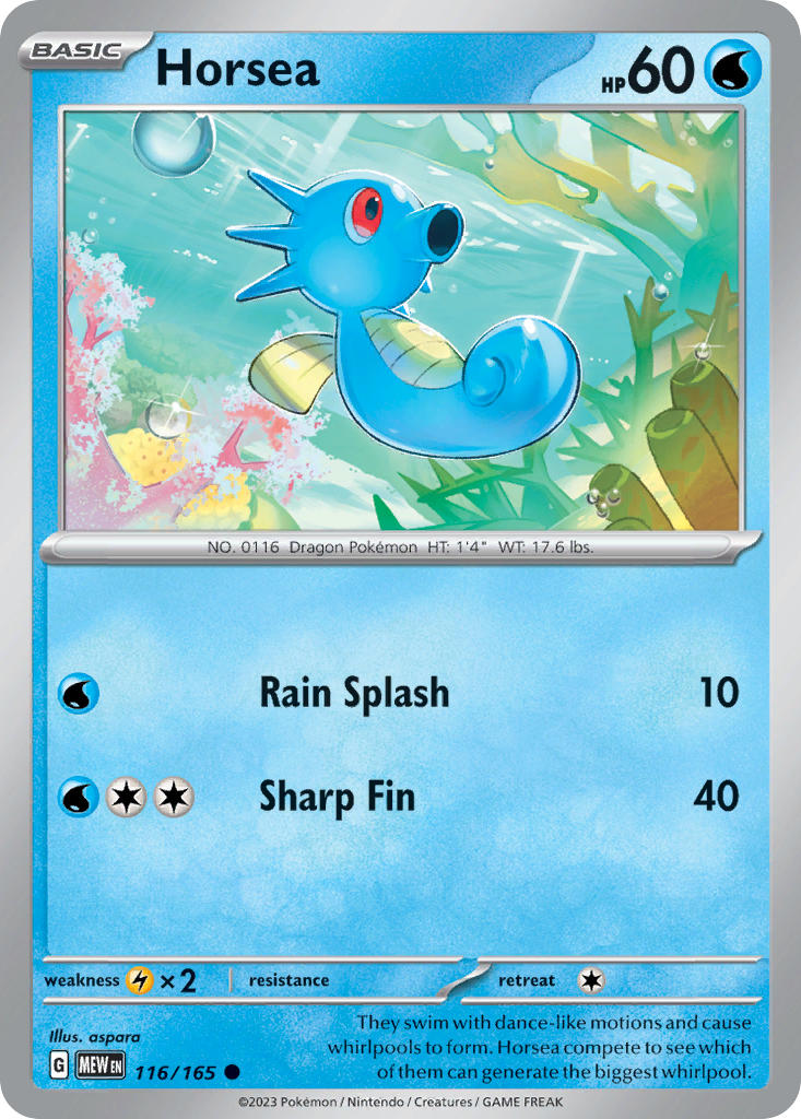 (116/165) Pokemon TCG 151 Single: Horsea  Reverse Holo Common