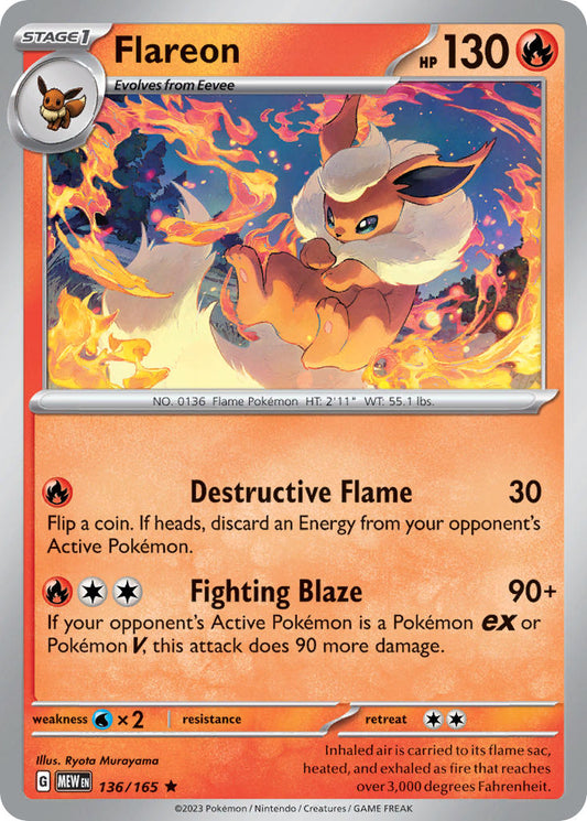 (136/165) Pokemon TCG 151 Single: Flareon  Reverse Holo Rare