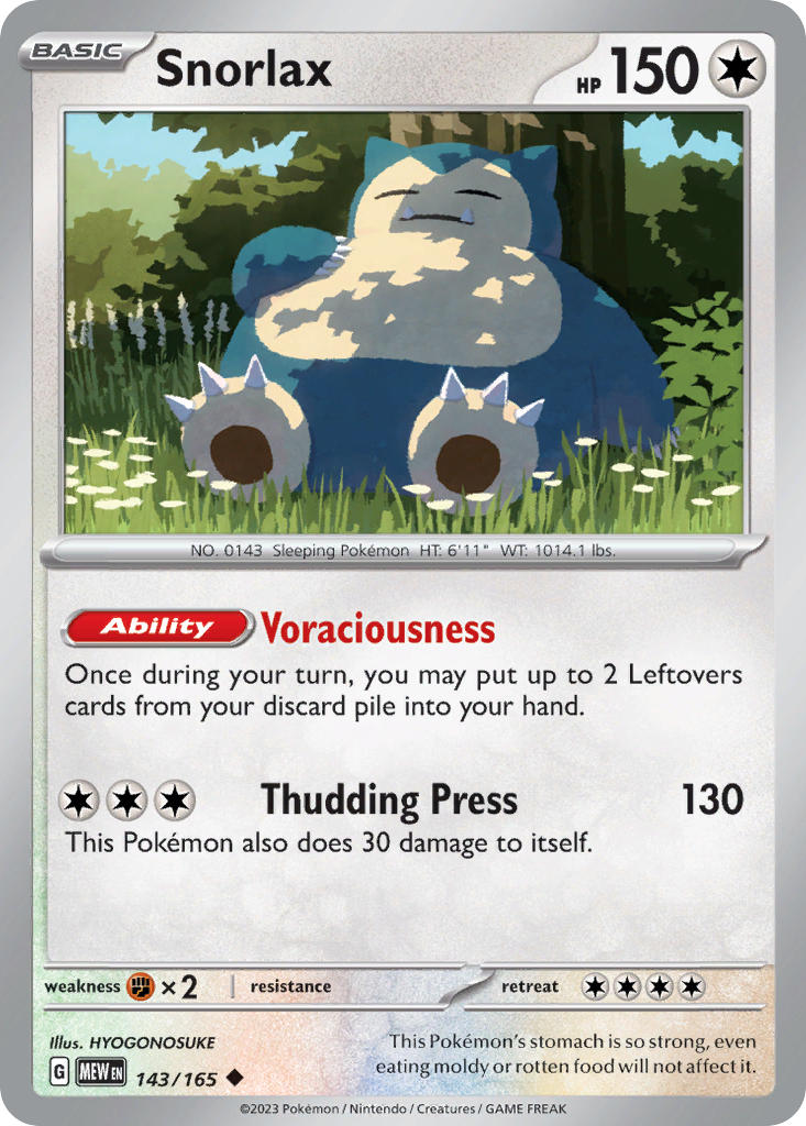 (143/165) Pokemon TCG 151 Single: Snorlax  Reverse Holo Uncommon