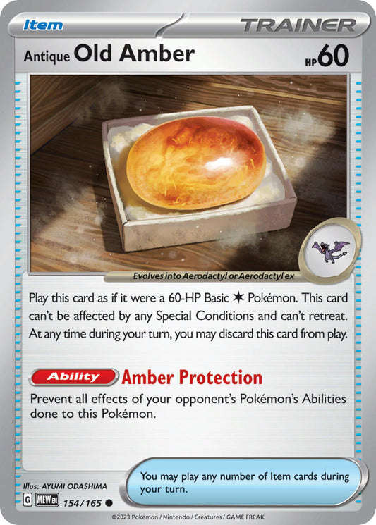 (154/165) Pokemon TCG 151 Single: Antique Old Amber  Reverse Holo Common