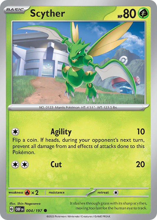 (004/197) Pokemon TCG Obsidian Flames Single: Scyther  Reverse Holo Common