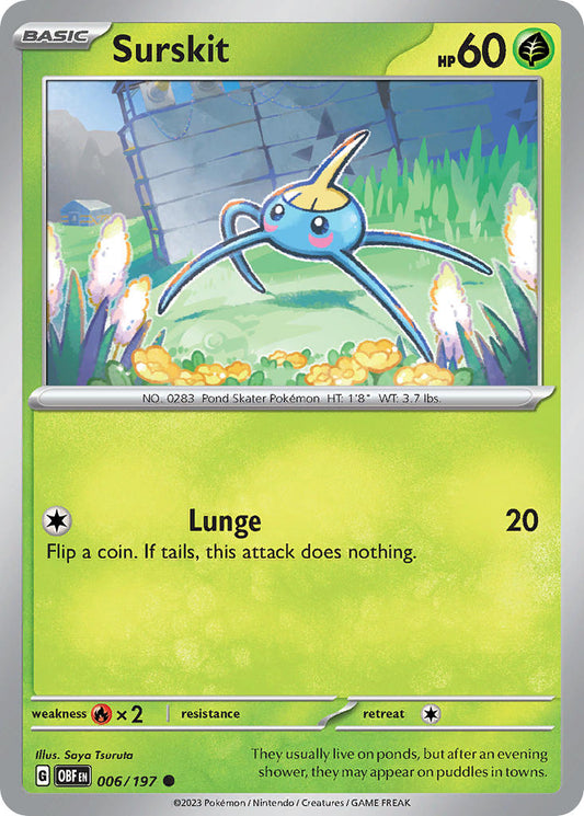 (006/197) Pokemon TCG Obsidian Flames Single: Surskit  Reverse Holo Common