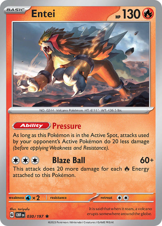 (030/197) Pokemon TCG Obsidian Flames Single: Entei  Reverse Holo Rare