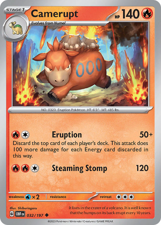 (032/197) Pokemon TCG Obsidian Flames Single: Camerupt  Reverse Holo Uncommon