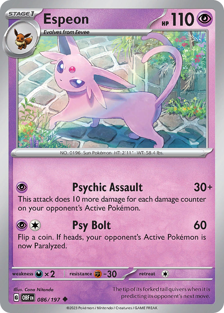 (086/197) Pokemon TCG Obsidian Flames Single: Espeon  Reverse Holo Uncommon