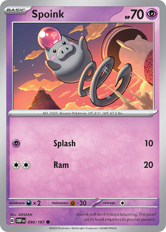 (090/197) Pokemon TCG Obsidian Flames Single: Spoink   Common
