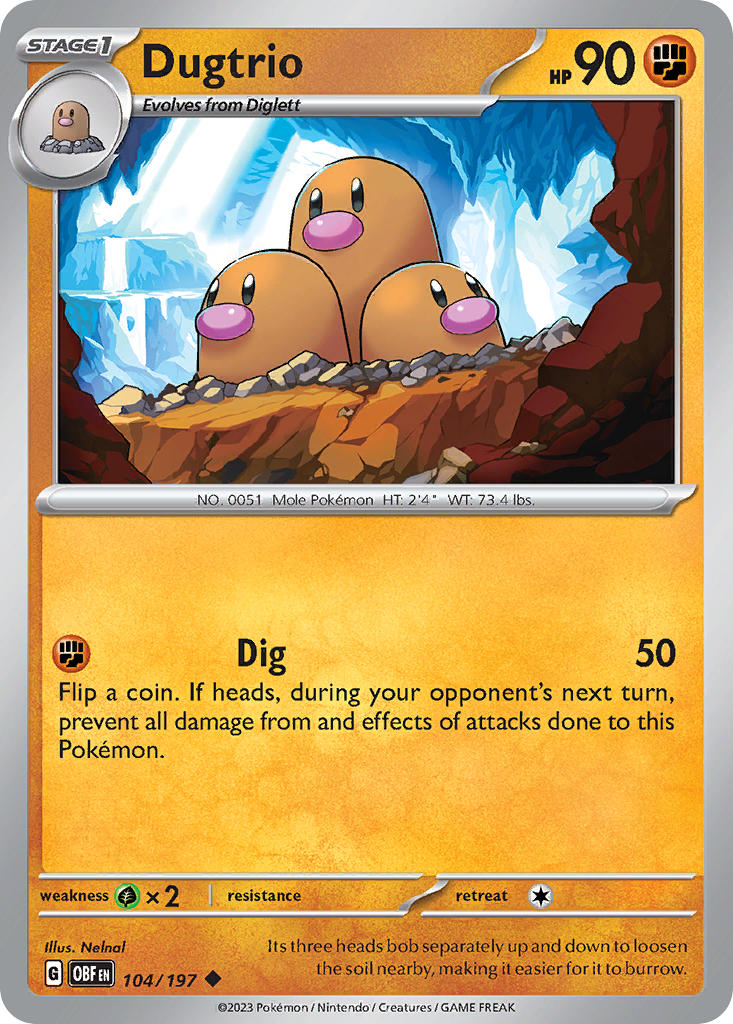 (104/197) Pokemon TCG Obsidian Flames Single: Dugtrio  Reverse Holo Uncommon