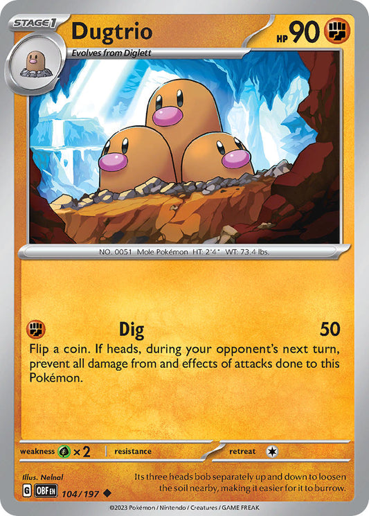 (104/197) Pokemon TCG Obsidian Flames Single: Dugtrio  Reverse Holo Uncommon