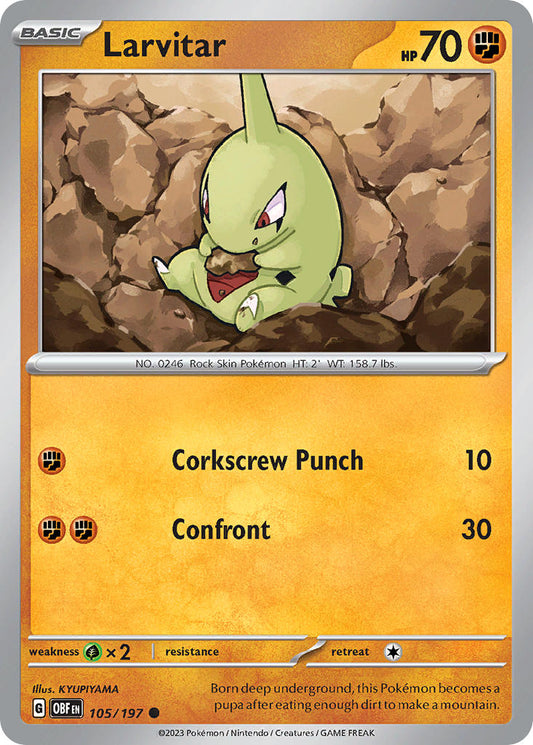 (105/197) Pokemon TCG Obsidian Flames Single: Larvitar   Common