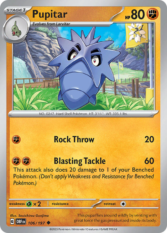 (106/197) Pokemon TCG Obsidian Flames Single: Pupitar  Reverse Holo Uncommon