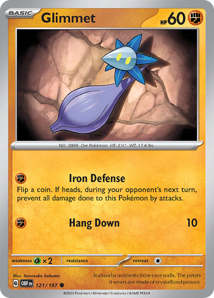 (121/197) Pokemon TCG Obsidian Flames Single: Glimmet   Common
