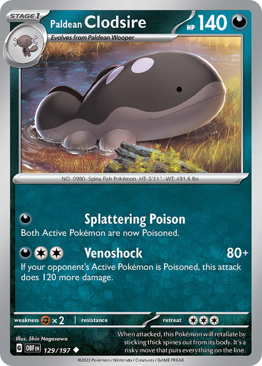 (129/197) Pokemon TCG Obsidian Flames Single: Paldean Clodsire   Uncommon