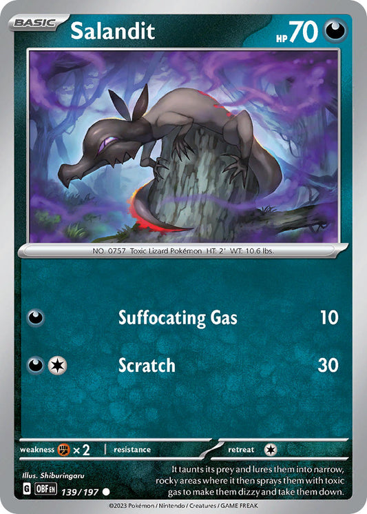 (139/197) Pokemon TCG Obsidian Flames Single: Salandit  Reverse Holo Common