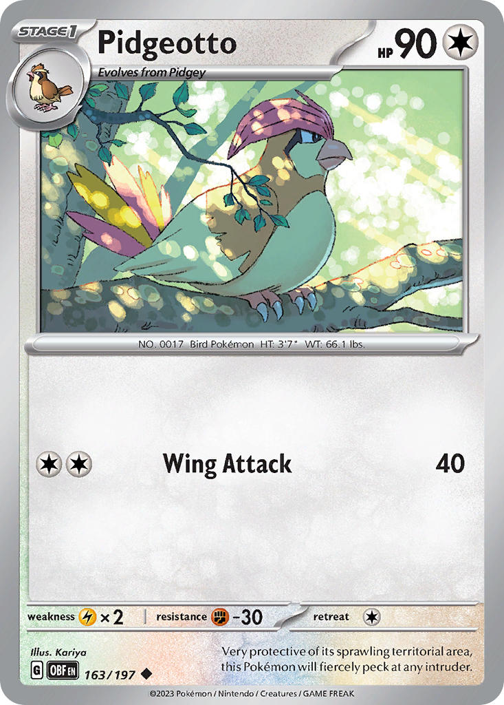 (163/197) Pokemon TCG Obsidian Flames Single: Pidgeotto  Reverse Holo Uncommon