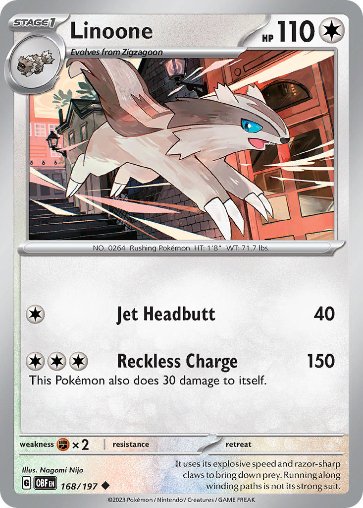 (168/197) Pokemon TCG Obsidian Flames Single: Linoone  Reverse Holo Uncommon