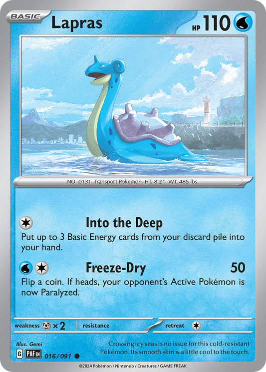 (016/091) Pokemon TCG Paldean Fates Single: Lapras  Reverse Holo Common