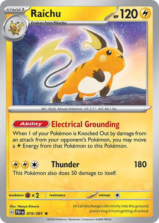 (019/091) Pokemon TCG Paldean Fates Single: Raichu  Reverse Holo Rare
