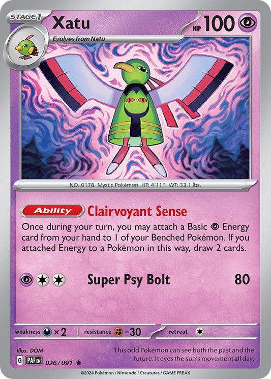 (026/091) Pokemon TCG Paldean Fates Single: Xatu  Reverse Holo Rare