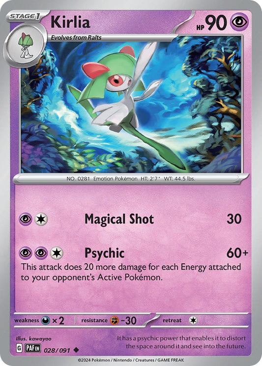 (028/091) Pokemon TCG Paldean Fates Single: Kirlia  Reverse Holo Common