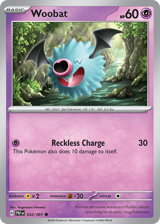 (032/091) Pokemon TCG Paldean Fates Single: Woobat  Reverse Holo Common