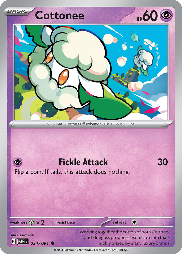(034/091) Pokemon TCG Paldean Fates Single: Cottonee   Common