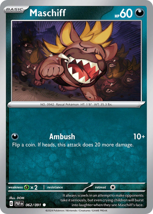 (062/091) Pokemon TCG Paldean Fates Single: Maschiff  Reverse Holo Common