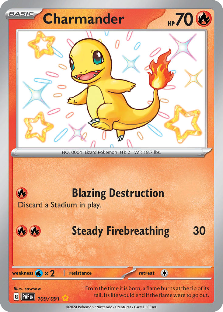 (109/091) Pokemon TCG Paldean Fates Single: Charmander   Shiny Rare