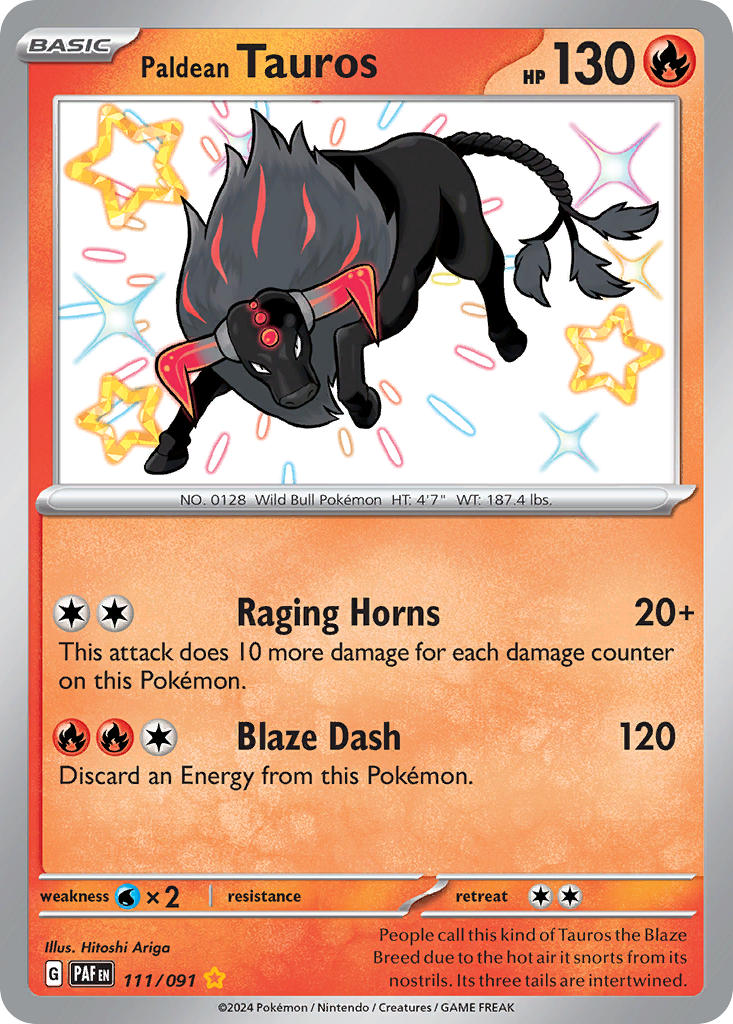 (111/091) Pokemon TCG Paldean Fates Single: Paldean Tauros   Shiny Rare