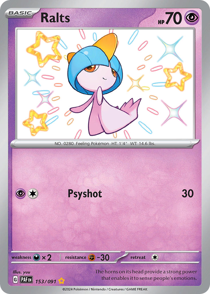(153/091) Pokemon TCG Paldean Fates Single: Ralts   Shiny Rare