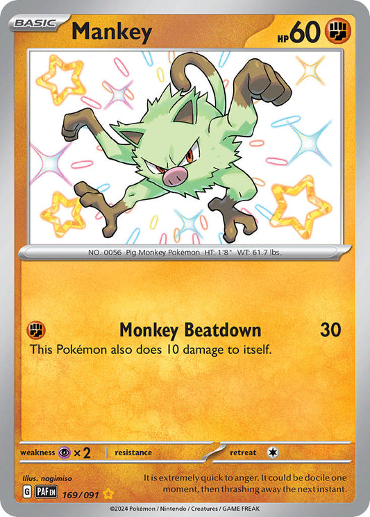 (169/091) Pokemon TCG Paldean Fates Single: Mankey   Shiny Rare