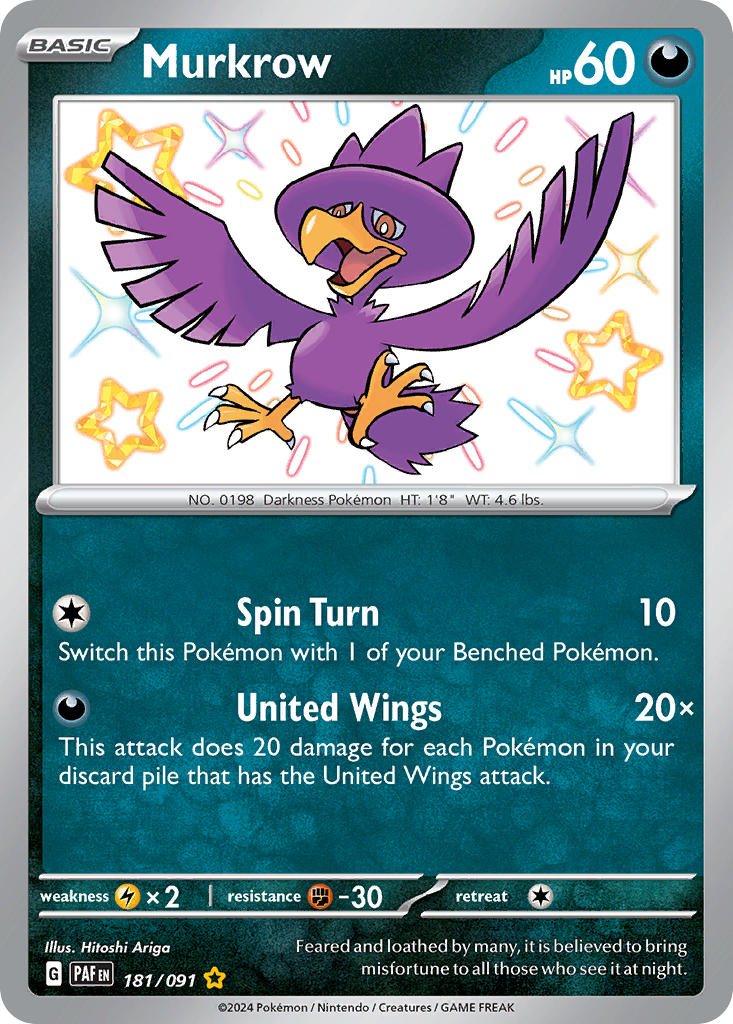 (181/091) Pokemon TCG Paldean Fates Single: Murkrow   Shiny Rare