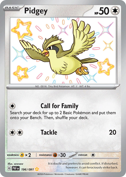 (196/091) Pokemon TCG Paldean Fates Single: Pidgey   Shiny Rare