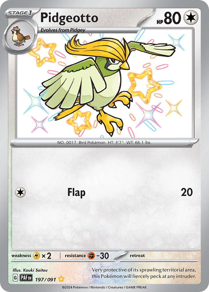 (197/091) Pokemon TCG Paldean Fates Single: Pidgeotto   Shiny Rare