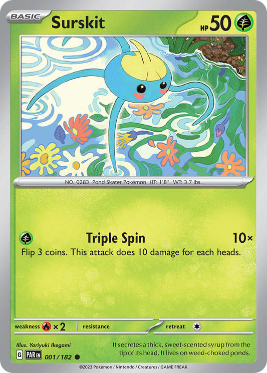 (001/182) Pokemon TCG Paradox Rift Single: Surskit  Reverse Holo Common