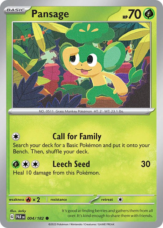 (004/182) Pokemon TCG Paradox Rift Single: Pansage  Reverse Holo Common