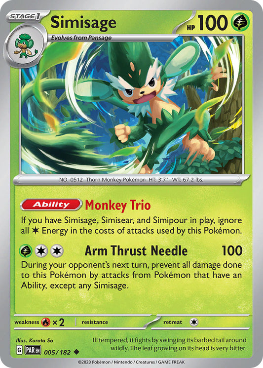 (005/182) Pokemon TCG Paradox Rift Single: Simisage  Reverse Holo Uncommon