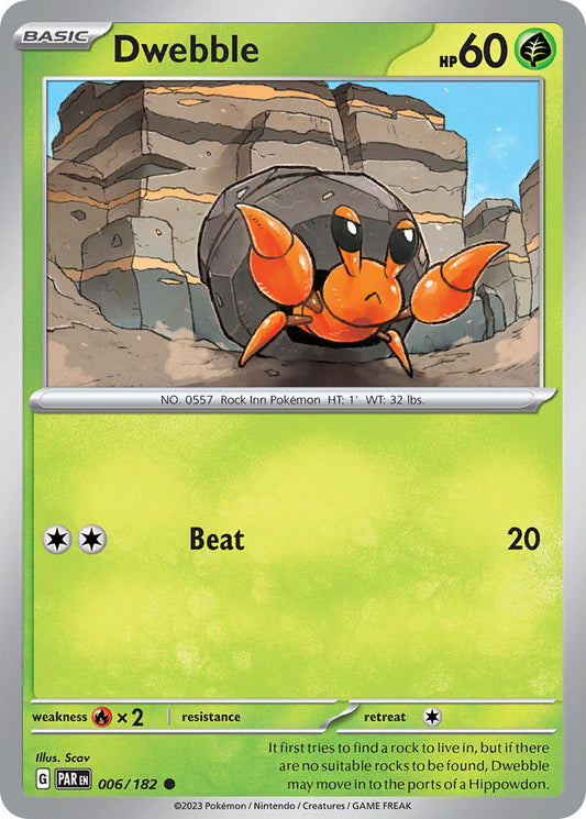 (006/182) Pokemon TCG Paradox Rift Single: Dwebble  Reverse Holo Common