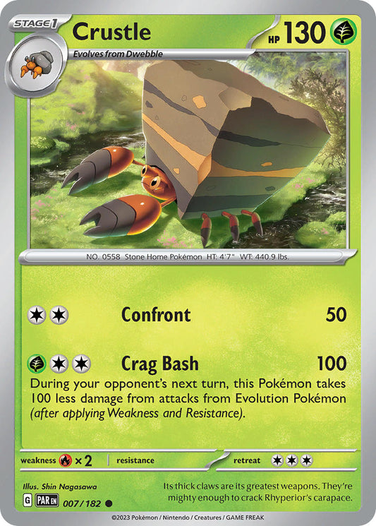 (007/182) Pokemon TCG Paradox Rift Single: Crustle  Reverse Holo Common