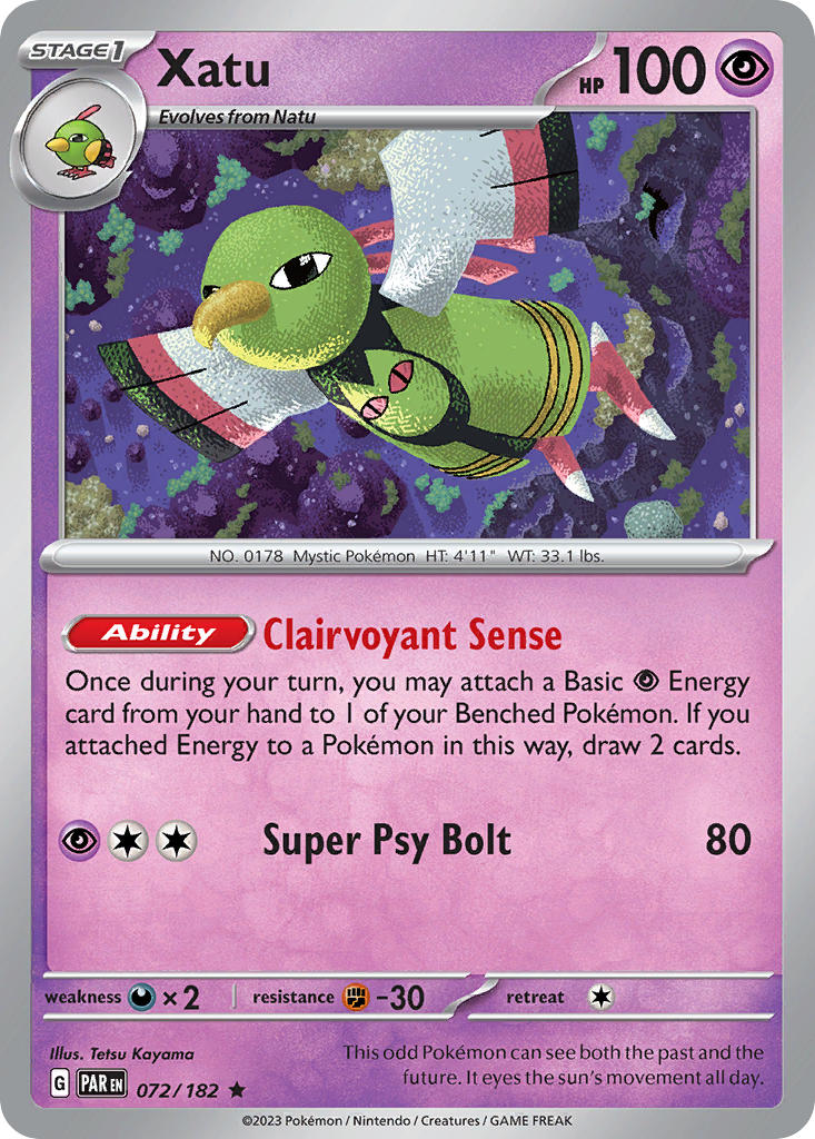 (072/182) Pokemon TCG Paradox Rift Single: Xatu  Reverse Holo Rare