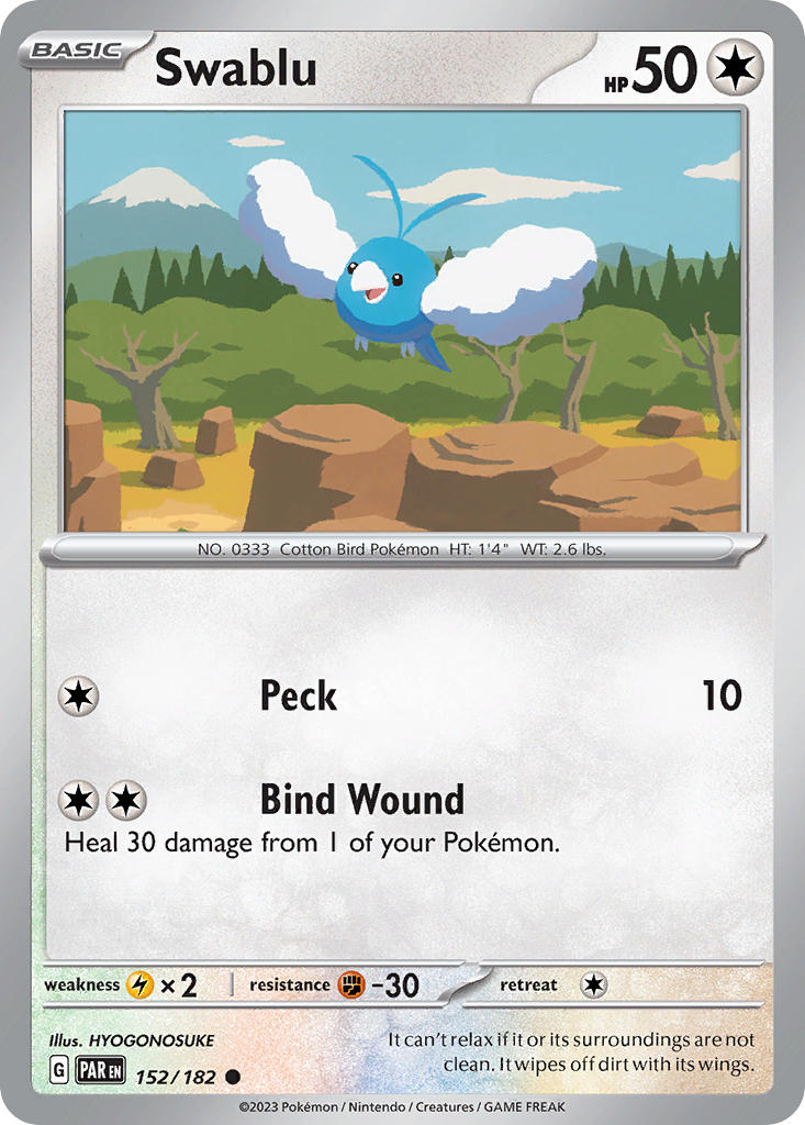 (152/182) Pokemon TCG Paradox Rift Single: Swablu   Common
